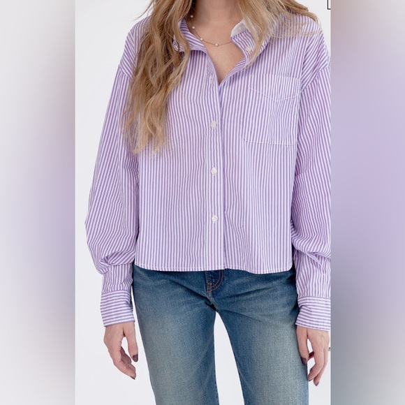 Women's Blue Striped Button Down Shirt by Denimist - Picture 8 of 11